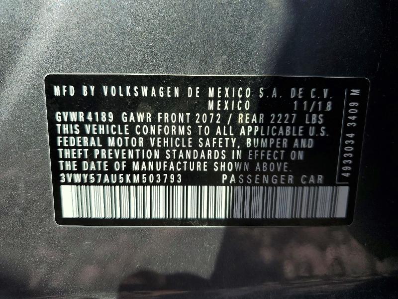 Aukcja sprzedaży 2019 Volkswagen Golf Sportwagen, vin: 3VWY57AU5KM503793, numer aukcji: 68680746