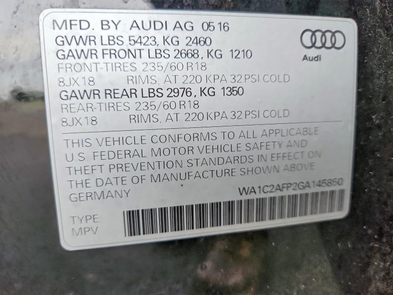 Aukcja sprzedaży 2016 Audi Q5, vin: WA1C2AFP2GA145850, numer aukcji: 67396936