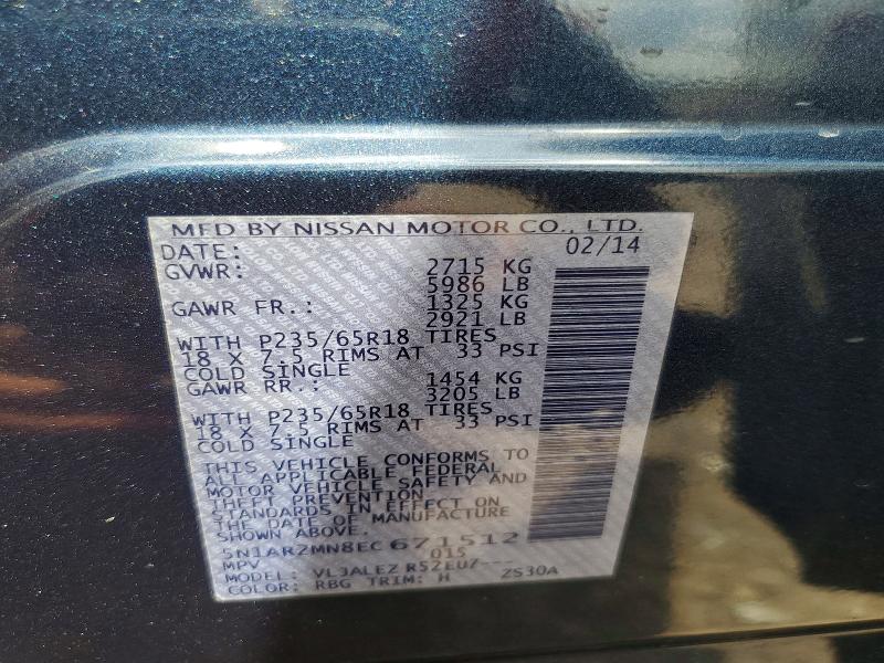 Aukcja sprzedaży 2014 Nissan Pathfinder, vin: 5N1AR2MN8EC671512, numer aukcji: 68261846