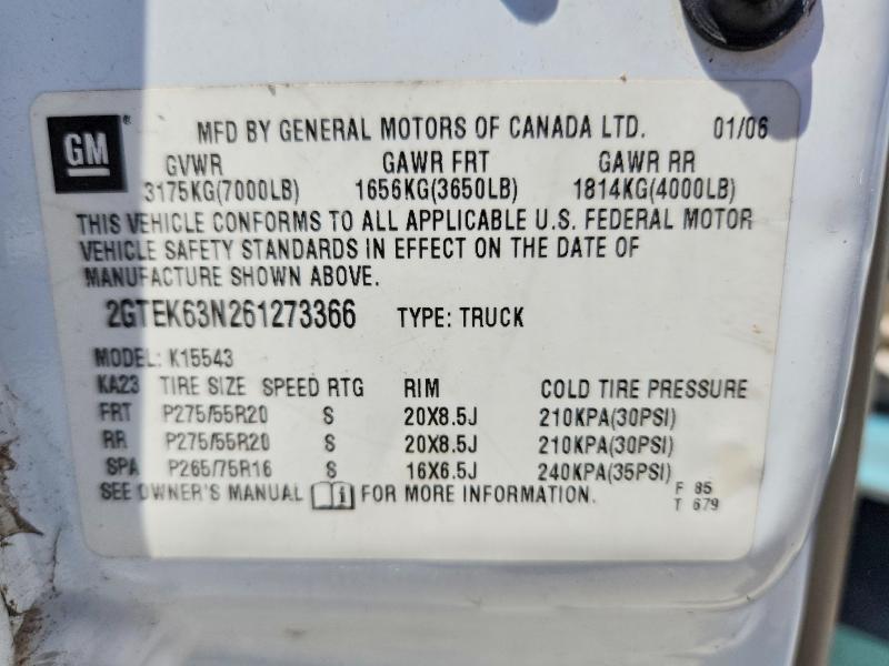 2006 Gmc Sierra მანქანა იყიდება აუქციონზე, vin: 2GTEK63N261273366, აუქციონის ნომერი: 67539756