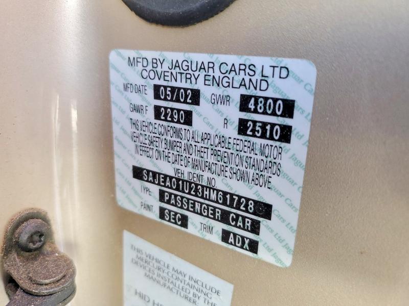2003 Jaguar S-type მანქანა იყიდება აუქციონზე, vin: SAJEA01U23HM61728, აუქციონის ნომერი: 69821126
