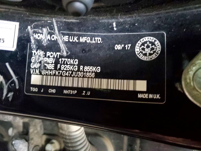 Продажа на аукционе авто 2018 Honda Civic, vin: SHHFK7G47JU301856, номер лота: 67012516