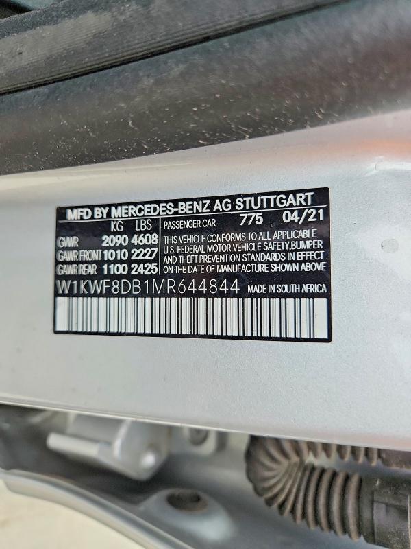 2021 Mercedes-benz C მანქანა იყიდება აუქციონზე, vin: W1KWF8DB1MR644844, აუქციონის ნომერი: 70143856