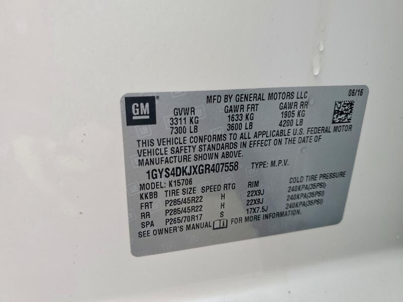 67252366 :رقم المزاد ، 1GYS4DKJXGR407558 vin ، 2016 Cadillac Escalade مزاد بيع