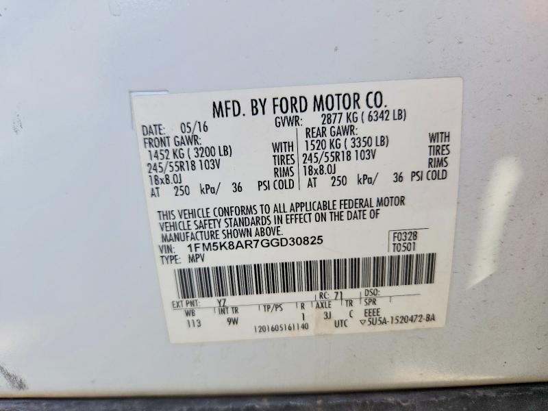 Aukcja sprzedaży 2016 Ford Explorer, vin: 1FM5K8AR7GGD30825, numer aukcji: 70063816