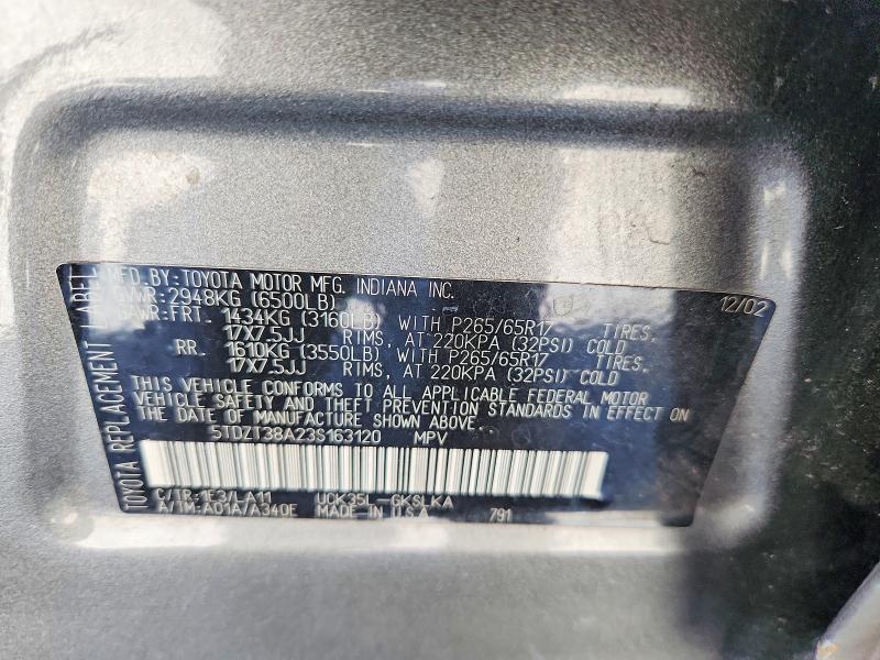 Продаж на аукціоні авто 2003 Toyota Sequoia, vin: 5TDZT38A23S163120, номер лоту: 65134546