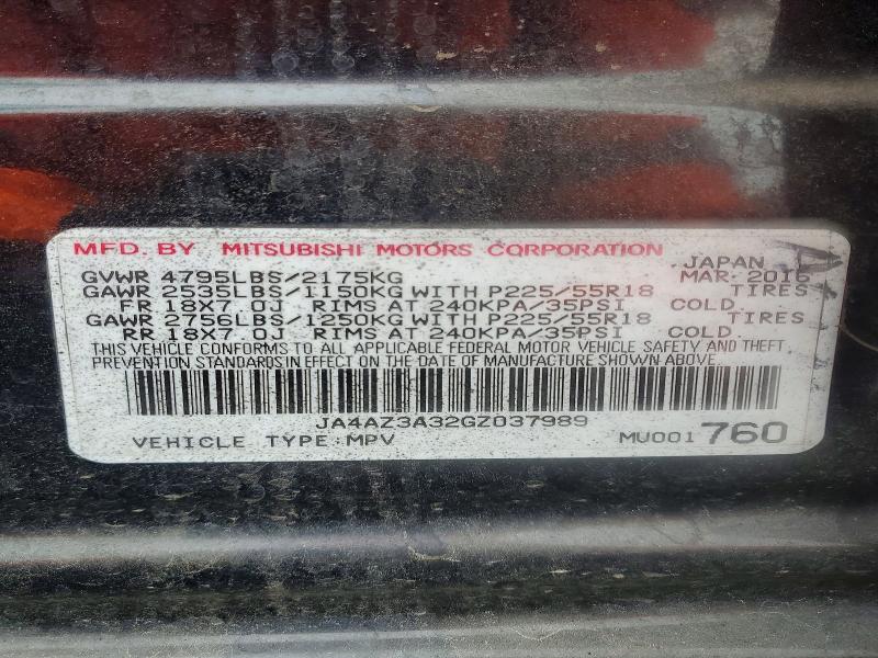 2016 Mitsubishi Outlander მანქანა იყიდება აუქციონზე, vin: JA4AZ3A32GZ037989, აუქციონის ნომერი: 68880306