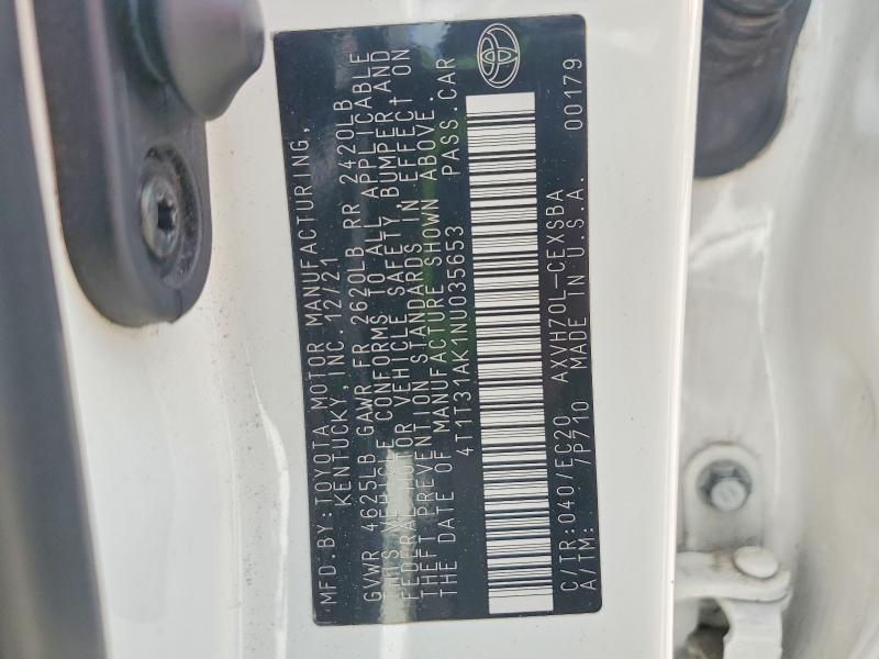 66861336 :رقم المزاد ، 4T1T31AK1NU035653 vin ، 2022 Toyota Camry Hybrid مزاد بيع