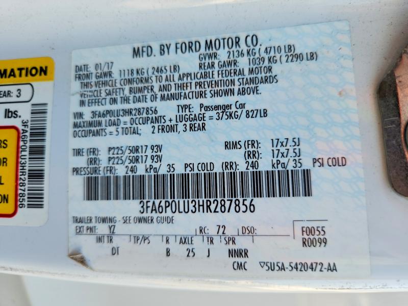 69261706 :رقم المزاد ، 3FA6P0LU3HR287856 vin ، 2017 Ford Fusion مزاد بيع