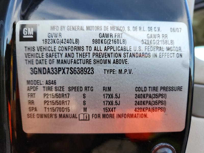 Aukcja sprzedaży 2007 Chevrolet Hhr, vin: 3GNDA33PX7S638923, numer aukcji: 68110156