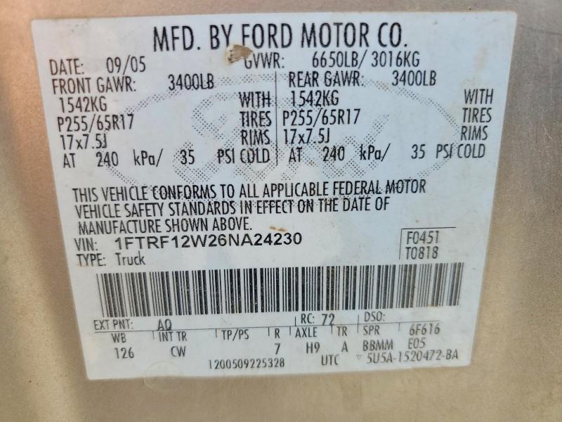 Продажа на аукционе авто 2006 Ford F150, vin: 1FTRF12W26NA24230, номер лота: 69652206