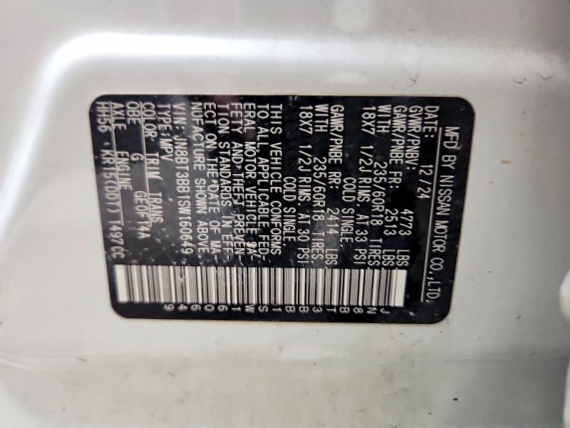 2025 Nissan Rogue მანქანა იყიდება აუქციონზე, vin: JN8BT3BB1SW160649, აუქციონის ნომერი: 70380606