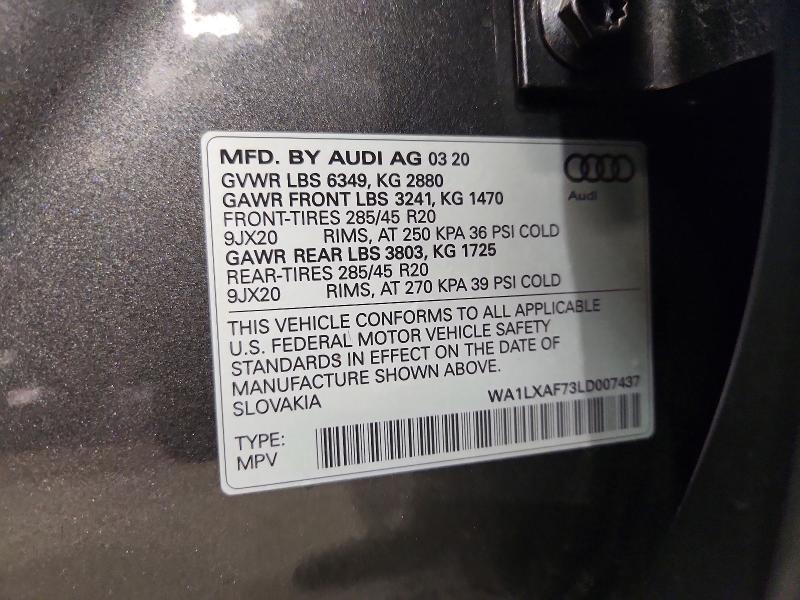 Продаж на аукціоні авто 2020 Audi Q7, vin: WA1LXAF73LD007437, номер лоту: 70191386