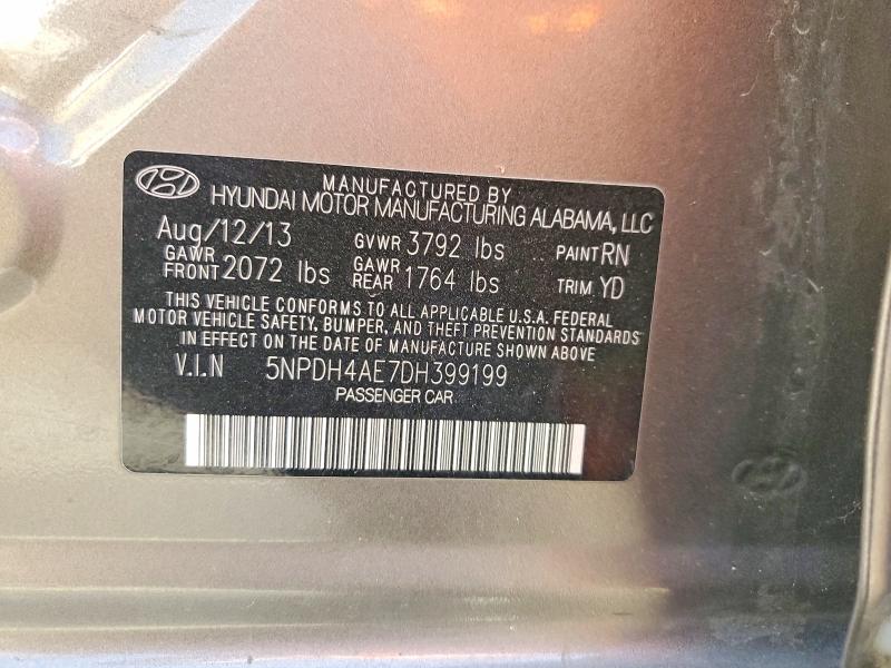 69724546 :رقم المزاد ، 5NPDH4AE7DH399199 vin ، 2013 Hyundai Elantra مزاد بيع