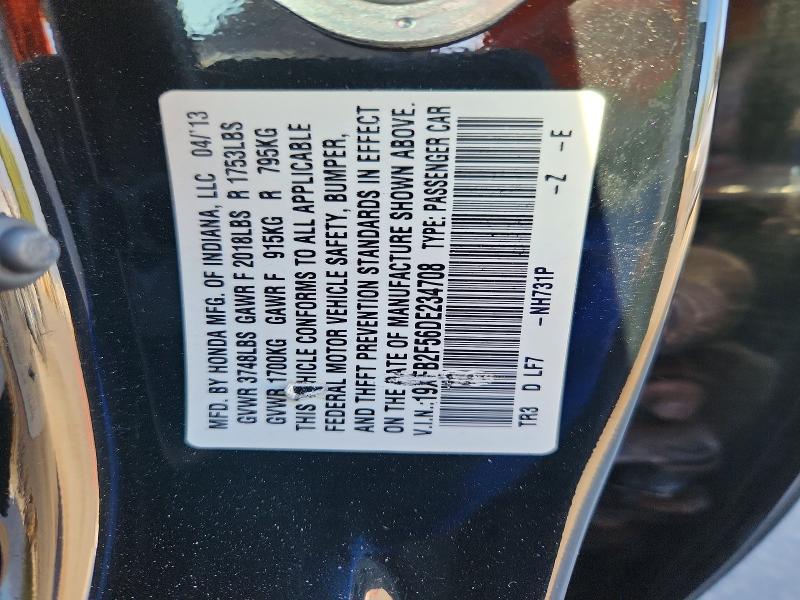 67660256 :رقم المزاد ، 19XFB2F56DE234708 vin ، 2013 Honda Civic مزاد بيع