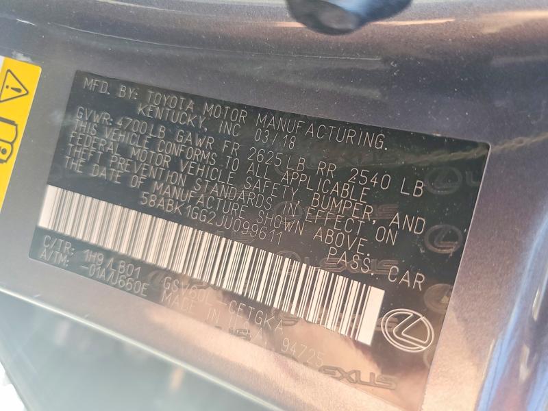 70716696 :رقم المزاد ، 58ABK1GG2JU099611 vin ، 2018 Lexus Es مزاد بيع