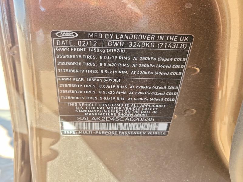 Aukcja sprzedaży 2012 Land Rover Lr4, vin: SALAK2D45CA620535, numer aukcji: 71028586