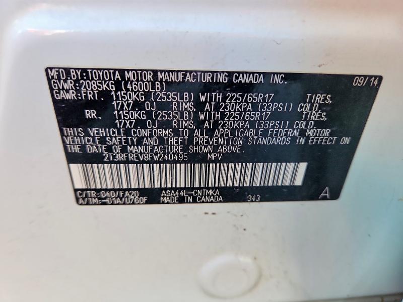 Продаж на аукціоні авто 2015 Toyota Rav4, vin: 2T3RFREV8FW240495, номер лоту: 69344936