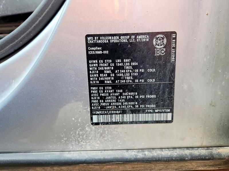 Aukcja sprzedaży 2018 Volkswagen Atlas, vin: 1V2MR2CA7JC584841, numer aukcji: 68552216