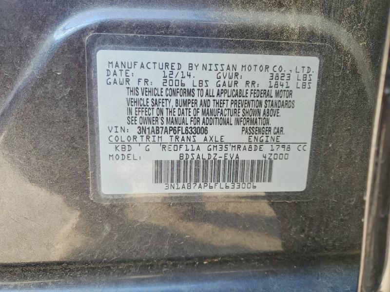 70246046 :رقم المزاد ، 3N1AB7AP6FL633006 vin ، 2015 Nissan Sentra مزاد بيع