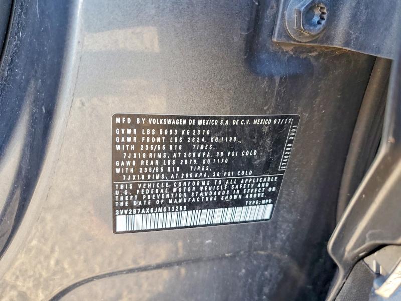 Aukcja sprzedaży 2018 Volkswagen Tiguan, vin: 3VV2B7AX6JM013259, numer aukcji: 68807236