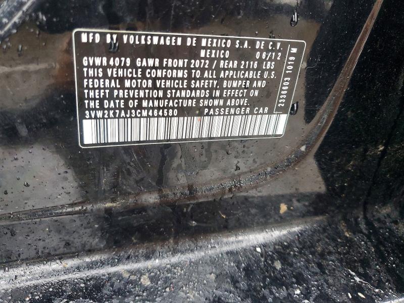 Продаж на аукціоні авто 2012 Volkswagen Jetta, vin: 3VW2K7AJ3CM464580, номер лоту: 69413466