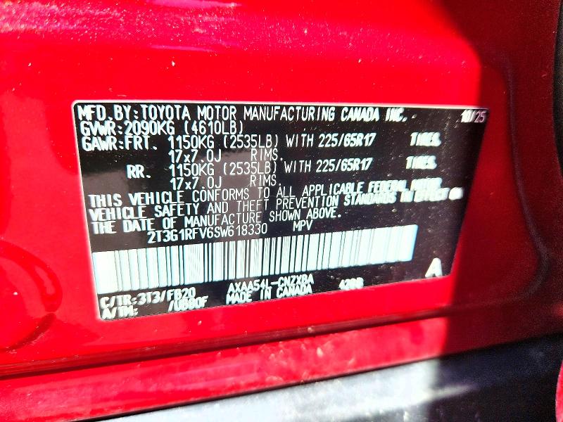 67742226 :رقم المزاد ، 2T3G1RFV6SW618330 vin ، 2025 Toyota Rav4 مزاد بيع