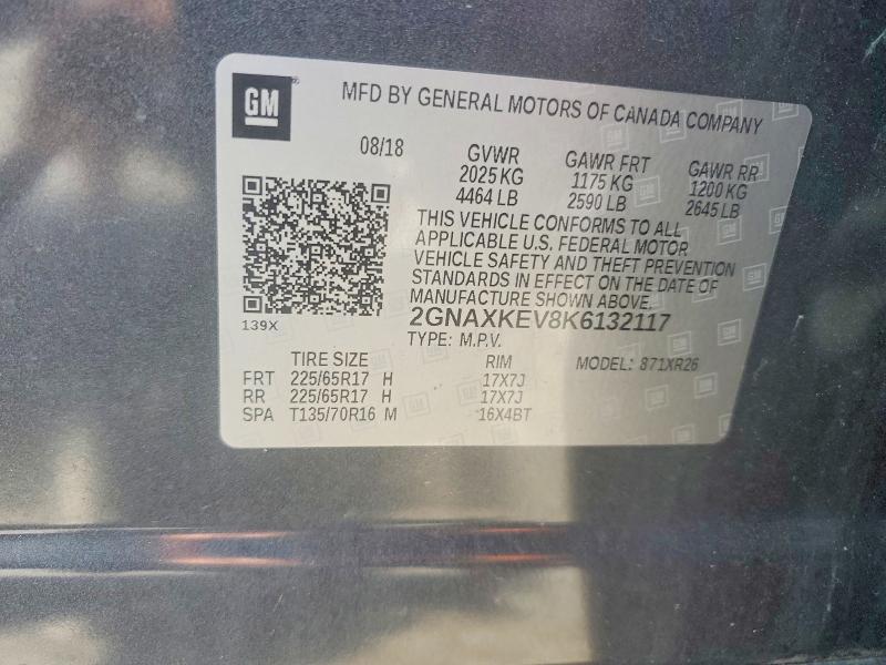 2019 Chevrolet Equinox მანქანა იყიდება აუქციონზე, vin: 2GNAXKEV8K6132117, აუქციონის ნომერი: 67728586