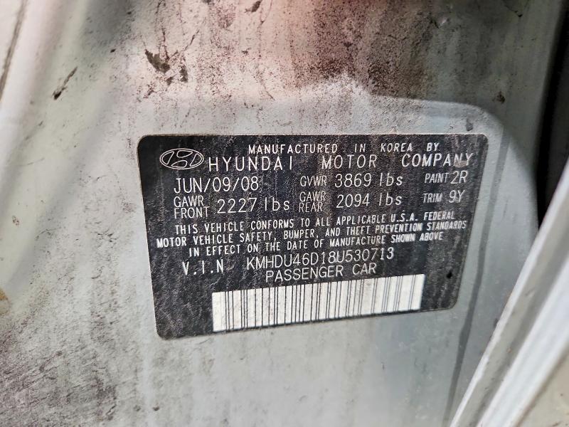 2008 Hyundai Elantra მანქანა იყიდება აუქციონზე, vin: KMHDU46D18U530713, აუქციონის ნომერი: 69384016