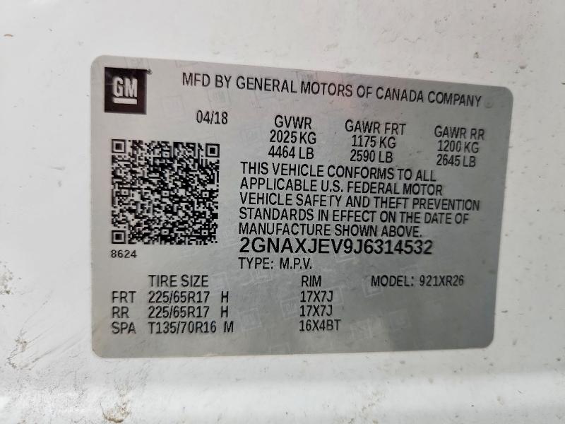 71196316 :رقم المزاد ، 2GNAXJEV9J6314532 vin ، 2018 Chevrolet Equinox مزاد بيع