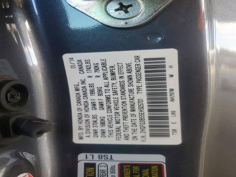 Продаж на аукціоні авто 2014 Honda Civic, vin: 2HGFG3B55EH505701, номер лоту: 67378806