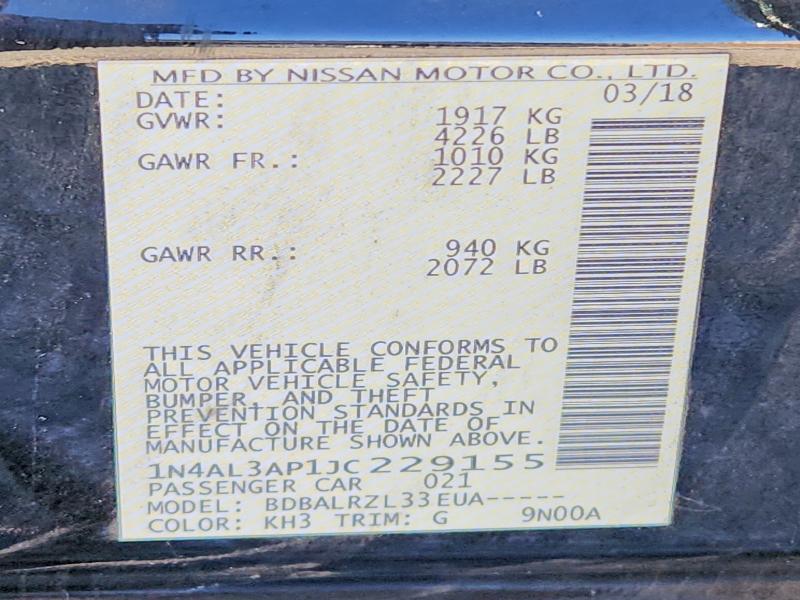 Aukcja sprzedaży 2018 Nissan Altima, vin: 1N4AL3AP1JC229155, numer aukcji: 68771726