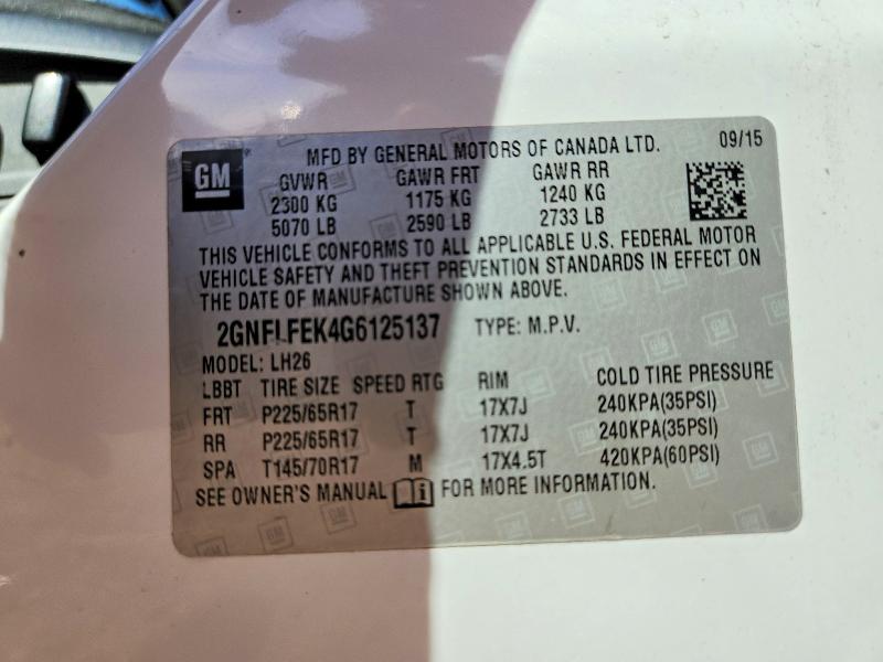 Aukcja sprzedaży 2016 Chevrolet Equinox, vin: 2GNFLFEK4G6125137, numer aukcji: 67994886