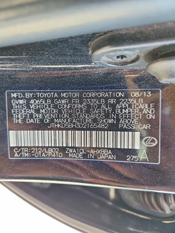 70440486 :رقم المزاد ، JTHKD5BH3D2165482 vin ، 2013 Lexus Ct مزاد بيع