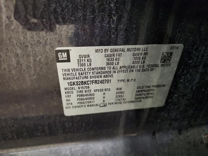 69592396 :رقم المزاد ، 1GKS2BKC7FR240791 vin ، 2015 Gmc Yukon مزاد بيع