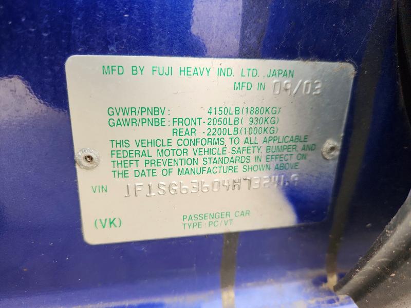 2004 Subaru Forester მანქანა იყიდება აუქციონზე, vin: JF1SG63604H732469, აუქციონის ნომერი: 69220666