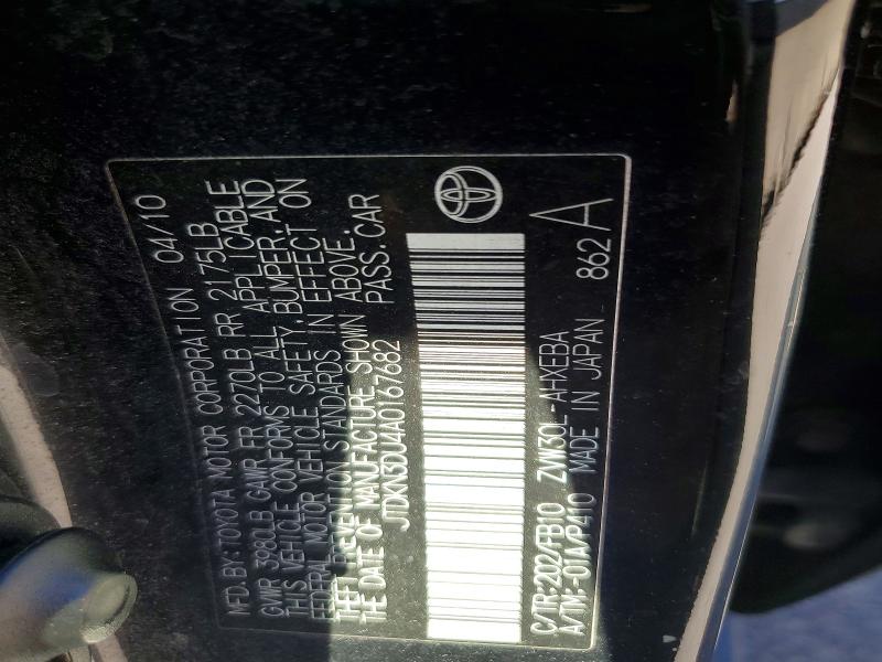 69607606 :رقم المزاد ، JTDKN3DU4A0167682 vin ، 2010 Toyota Prius مزاد بيع