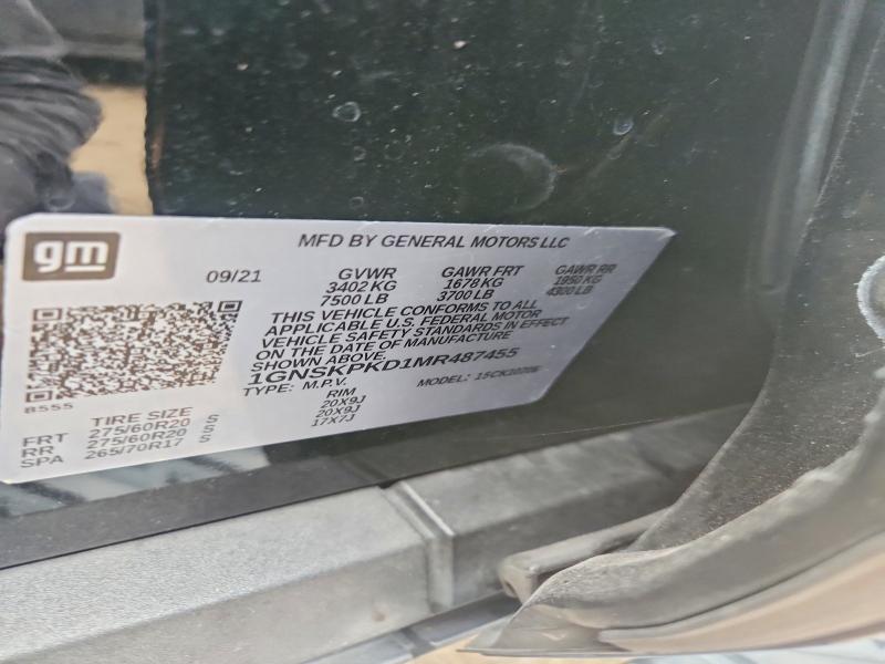Aukcja sprzedaży 2021 Chevrolet Tahoe, vin: 1GNSKPKD1MR487455, numer aukcji: 67031416