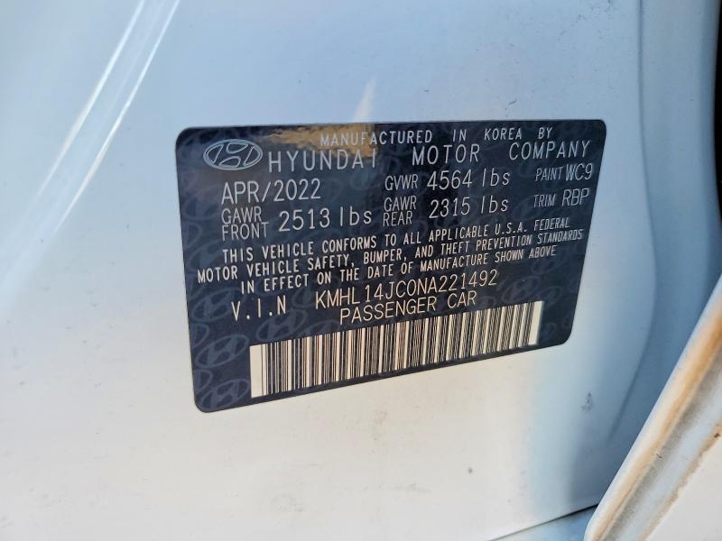 68694816 :رقم المزاد ، KMHL14JC0NA221492 vin ، 2022 Hyundai Sonata مزاد بيع