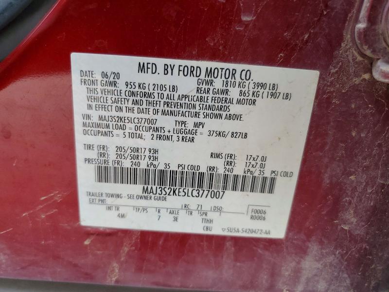 67399846 :رقم المزاد ، MAJ3S2KE5LC377007 vin ، 2020 Ford Ecosport مزاد بيع