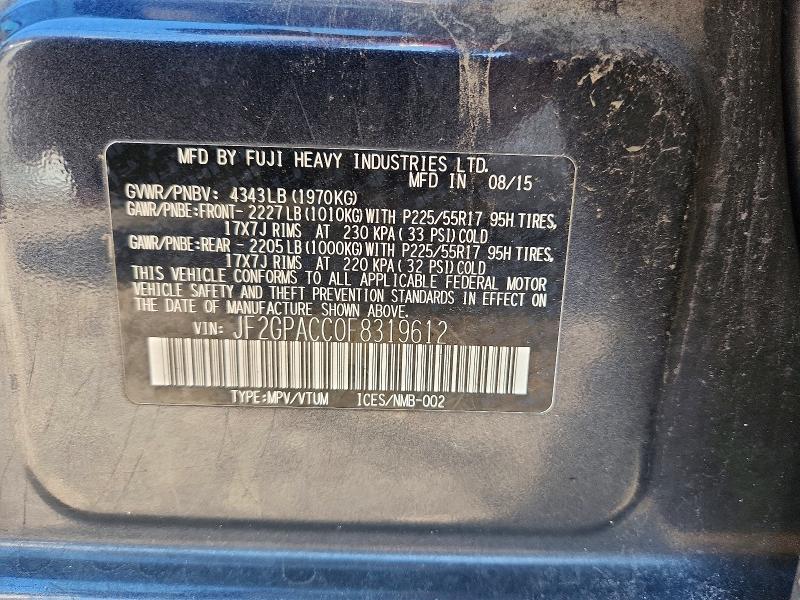 2015 Subaru Xv Crosstrek მანქანა იყიდება აუქციონზე, vin: JF2GPACC0F8319612, აუქციონის ნომერი: 68957336
