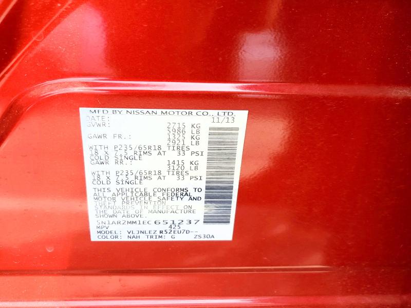 Auction sale of the 2014 Nissan Pathfinder, vin: 5N1AR2MM1EC651237, lot number: 68730076