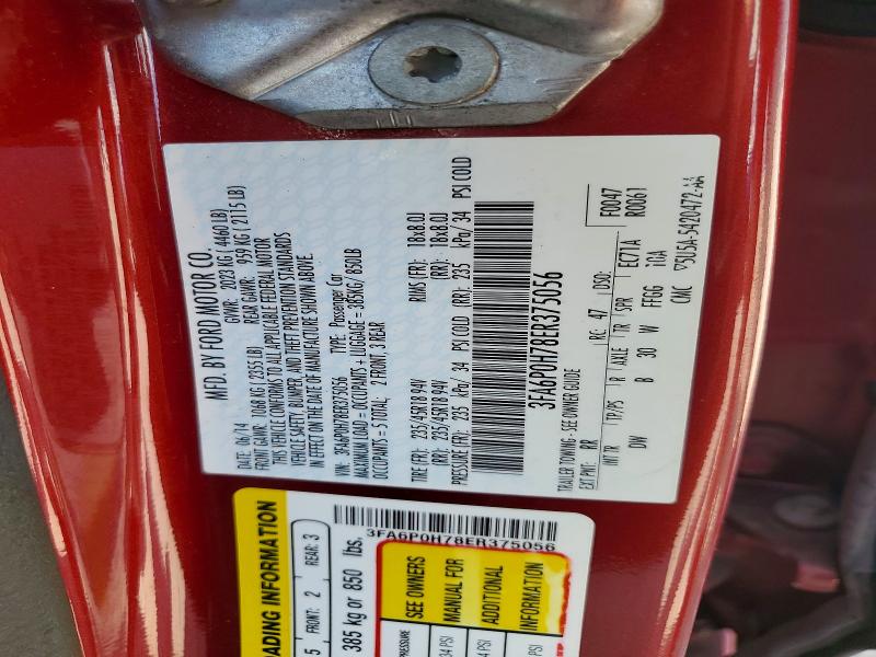 Продаж на аукціоні авто 2014 Ford Fusion, vin: 3FA6P0H78ER375056, номер лоту: 67639046