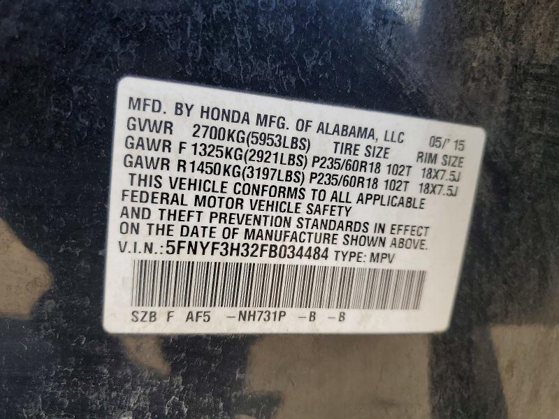 Aukcja sprzedaży 2015 Honda Pilot, vin: 5FNYF3H32FB034484, numer aukcji: 67423616