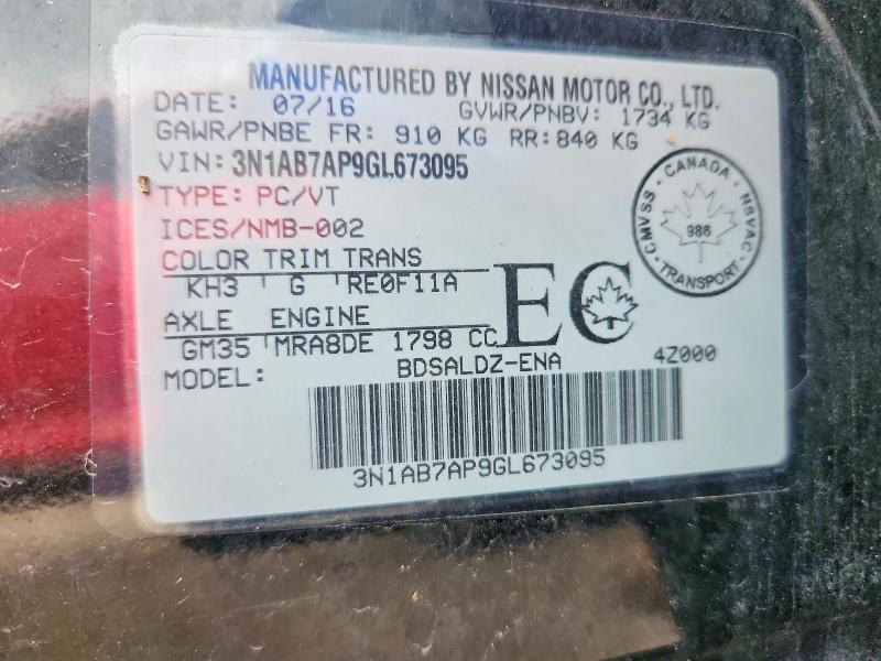 68189036 :رقم المزاد ، 3N1AB7AP9GL673095 vin ، 2016 Nissan Sentra مزاد بيع