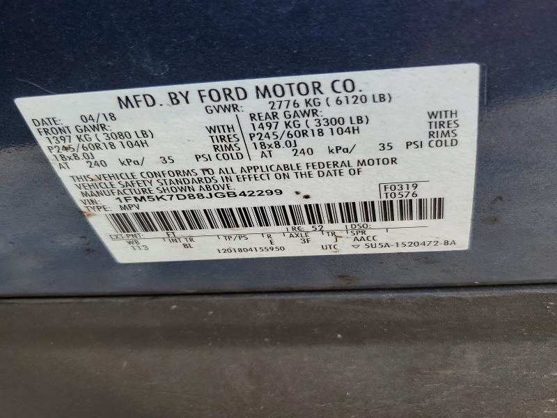 2018 Ford Explorer მანქანა იყიდება აუქციონზე, vin: 1FM5K7D88JGB42299, აუქციონის ნომერი: 67613746