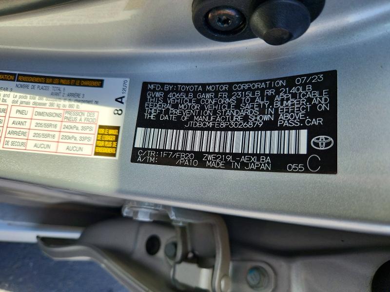 Aukcja sprzedaży 2023 Toyota Corolla Hybrid, vin: JTDBCMFE8P3026879, numer aukcji: 70315006