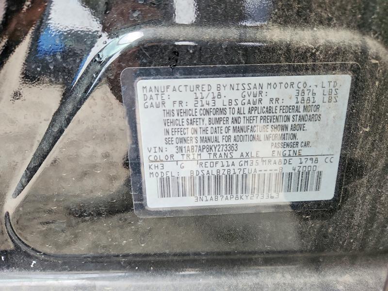 Продаж на аукціоні авто 2019 Nissan Sentra, vin: 3N1AB7AP8KY273363, номер лоту: 69166346