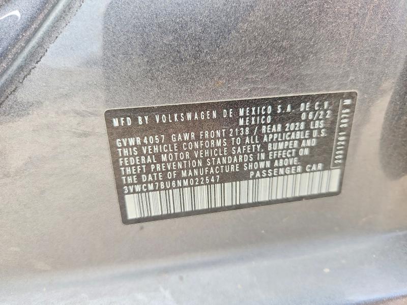 Aukcja sprzedaży 2022 Volkswagen Jetta, vin: 3VWCM7BU6NM022547, numer aukcji: 68325396