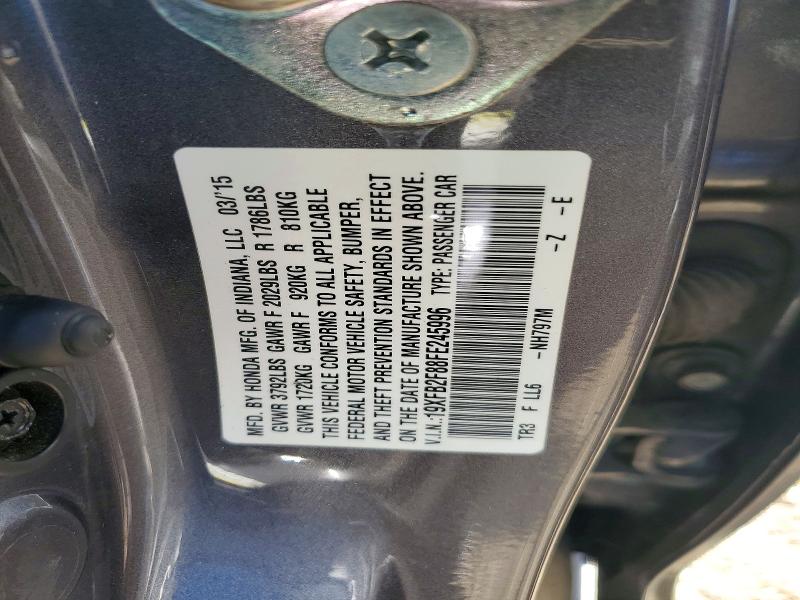 Продажа на аукционе авто 2015 Honda Civic, vin: 19XFB2F88FE245996, номер лота: 67872686